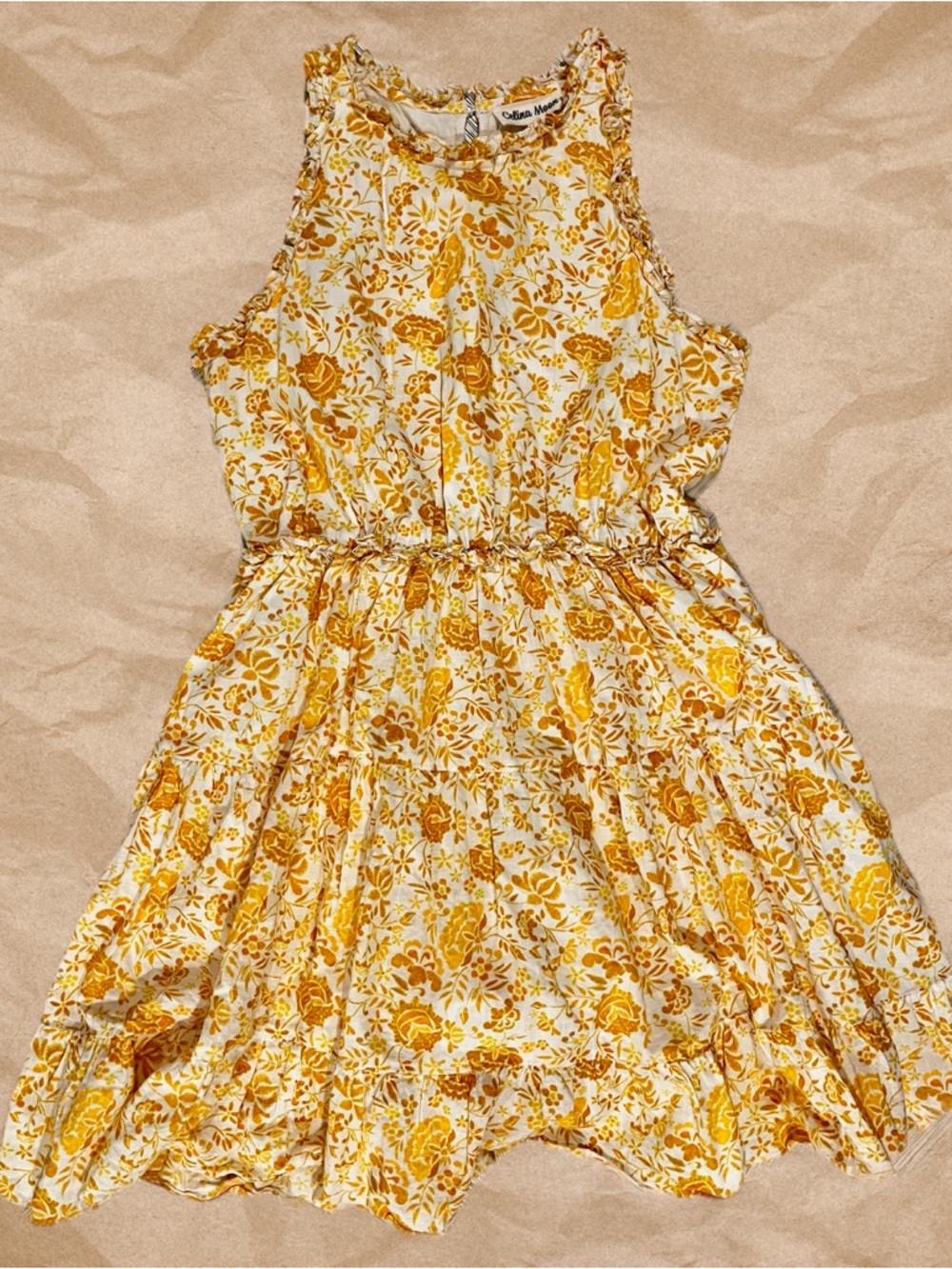 CELINA MOON Yellow Frill Floral Ruffled  Mini Dress